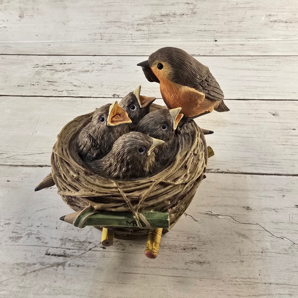 Tested Marjolein Bastin Hallmark Robin Bird Nest Pencil Musical Figurine Sculp